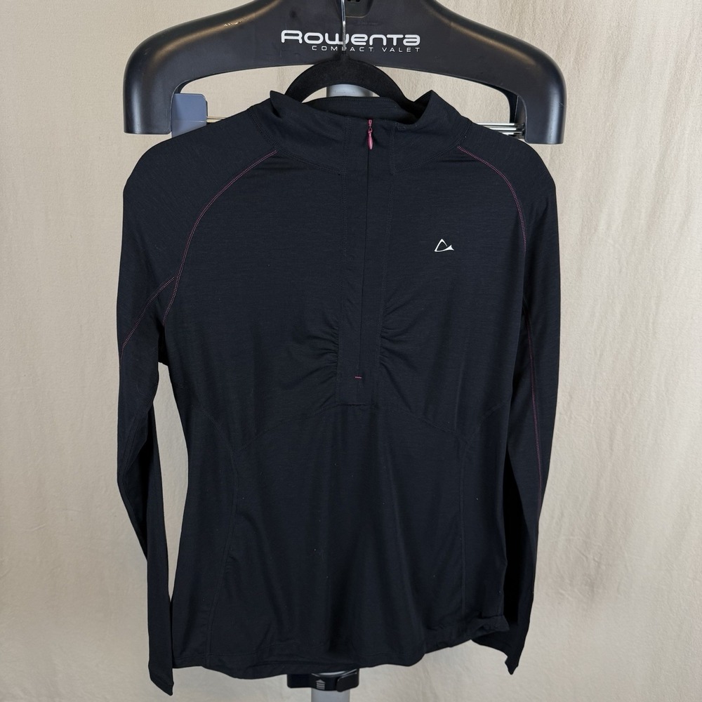 Paradox Pullover Womens LG Black Quarter‎ Zip Thumbholes Wool Blend Base Top